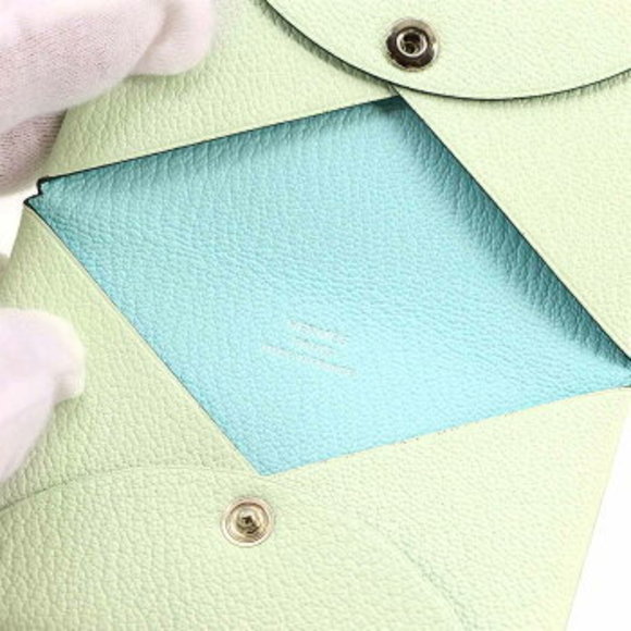 Hermes Calvi Verso Card Case Chevre Vert Fizz Blue Zephyr B - Picture 5 of 5
